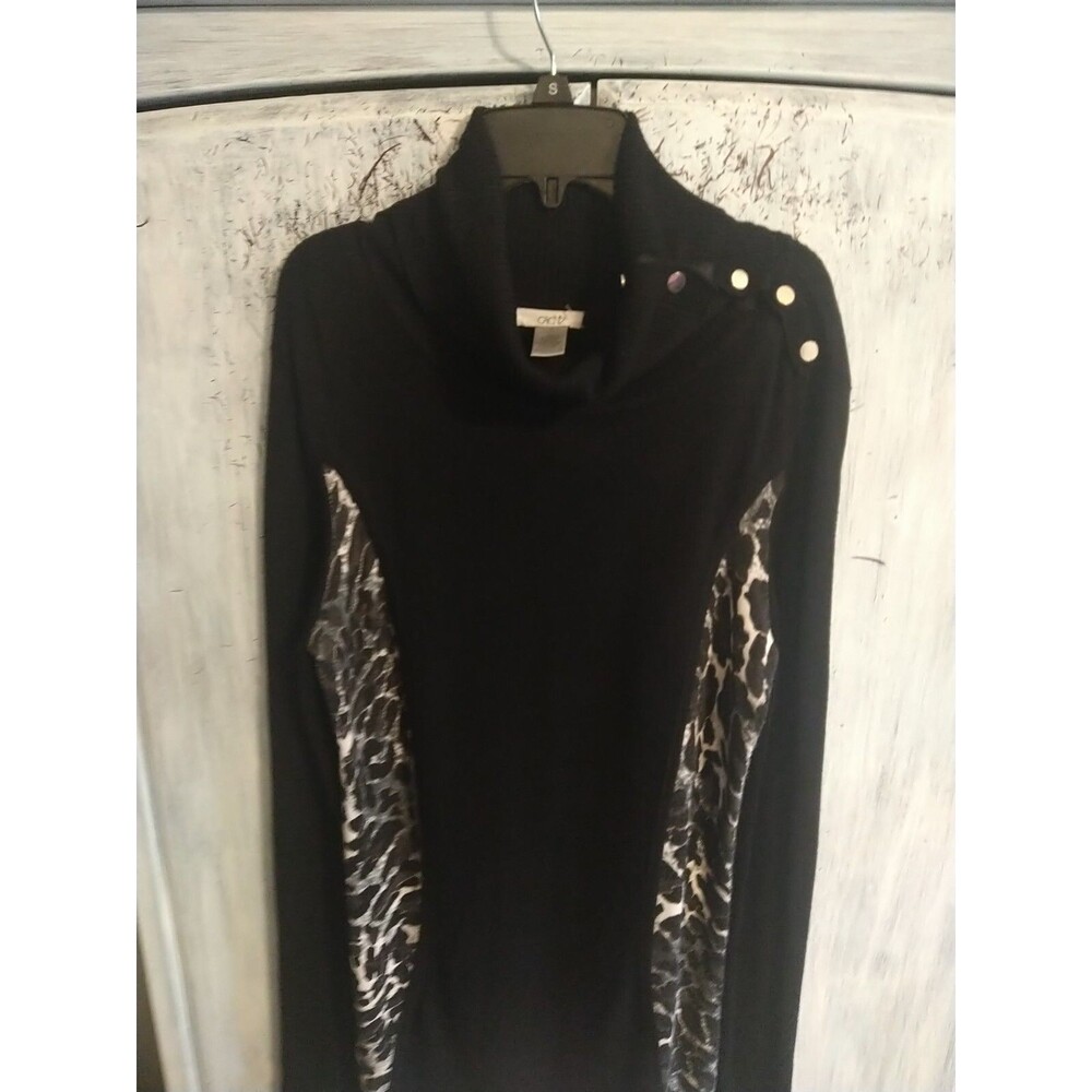 Cache Turtleneck Leopard Animal Print Top Sm Blac… - image 4